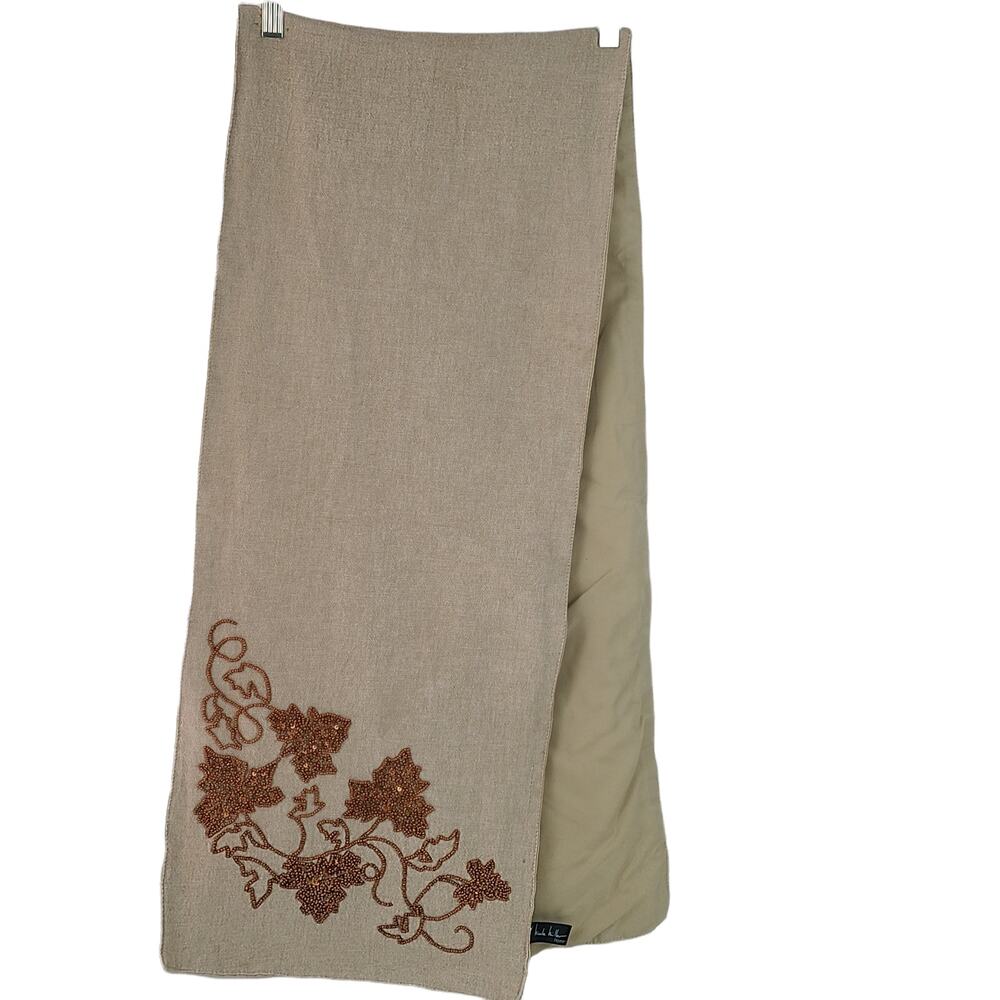Nicole Miller beaded sequined linen look fall table runner 13.5 x 68